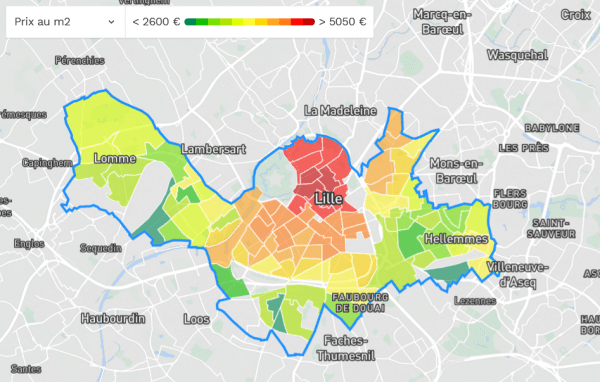 Carte des prix de l'immobilier à Lille en 2022