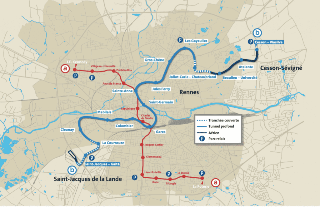 Carte du métro à Rennes