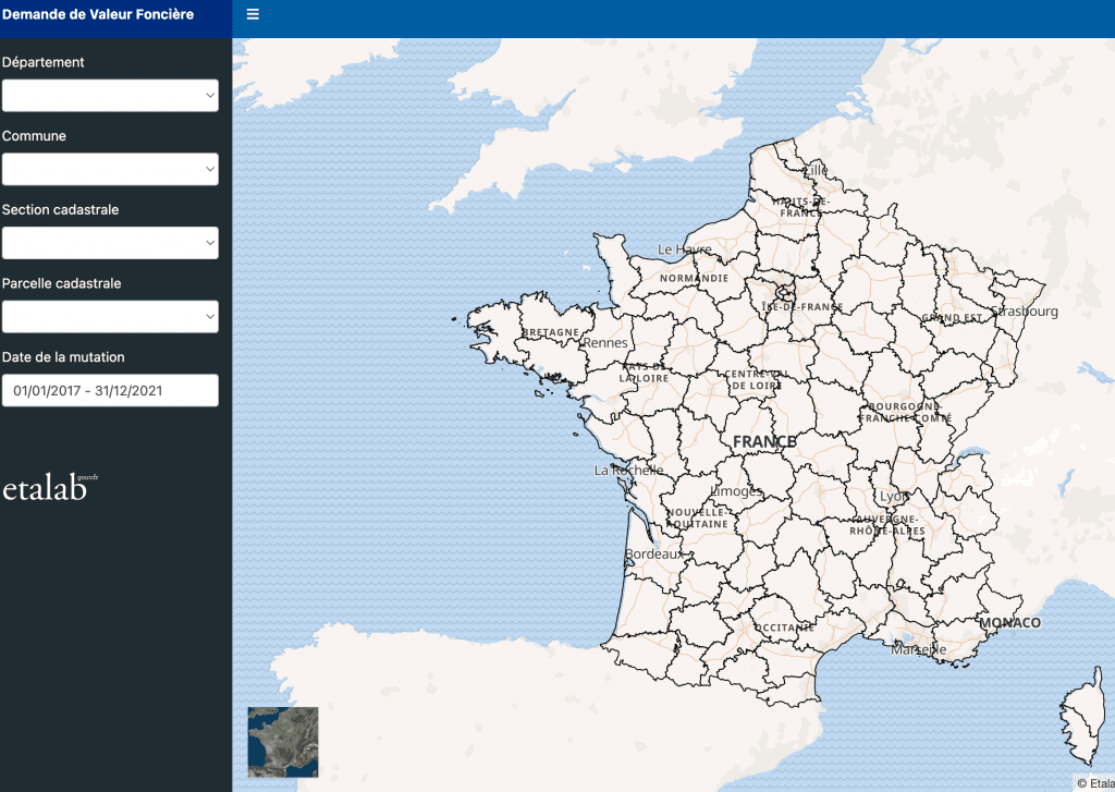 carte de France de la base de données DVF