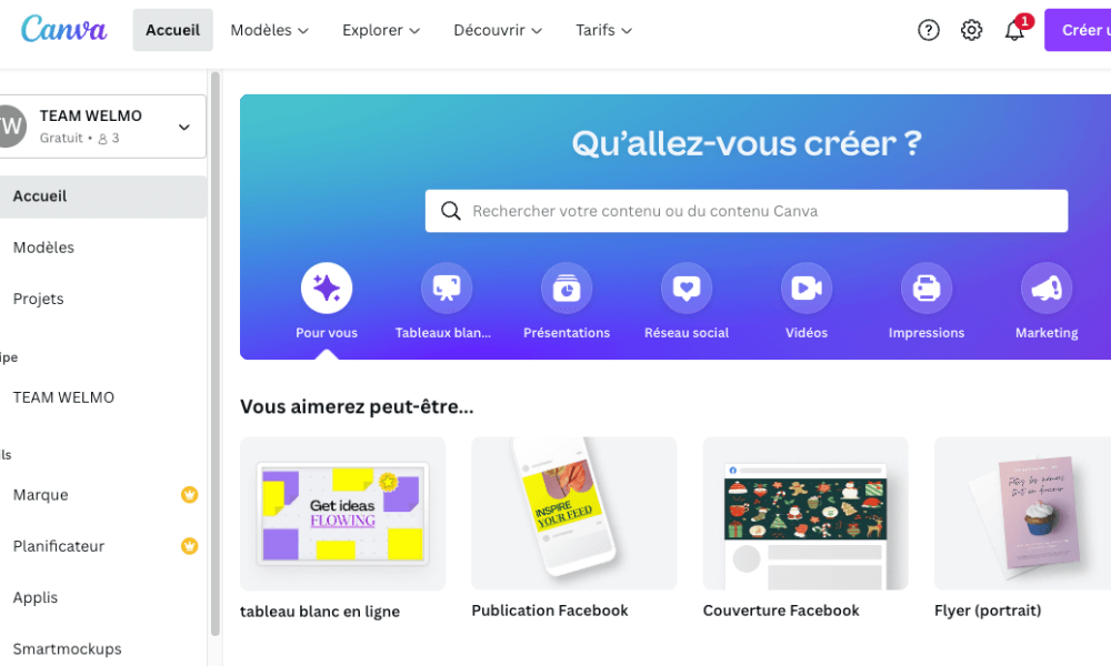 Canva capture d'écran du logiciel Canva